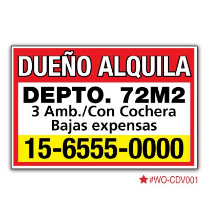 Cartel Dueño Vende / Alquila – Sin Inmobiliaria –  70 x 50 cm