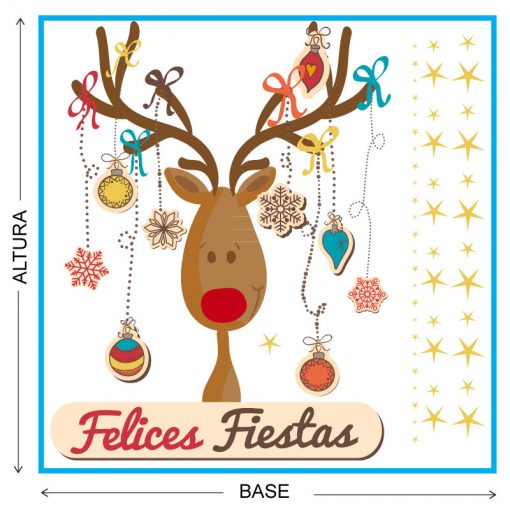 Reno con guirnaldas colgando de sus cuernos y frase "Felices Fiestas" - Imagen 2