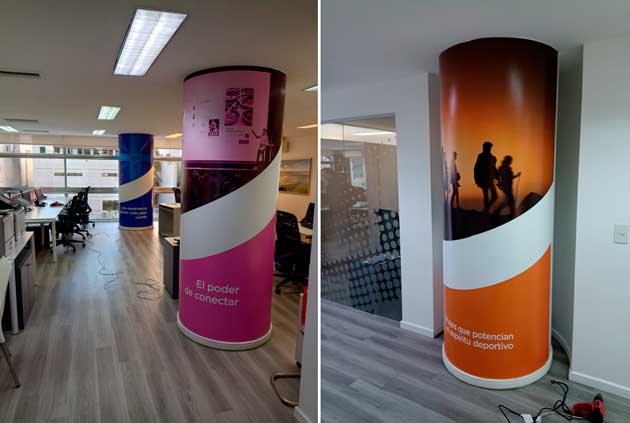 Columnas decoradas con vinilos en las oficinas de Furlong Fox.