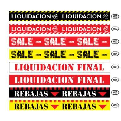Modelos disponibles de fajas promocionales de liquidacion para vidrieras