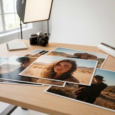 Fotos impresas 30x40 cm en estudio fotográfico moderno y minimalista