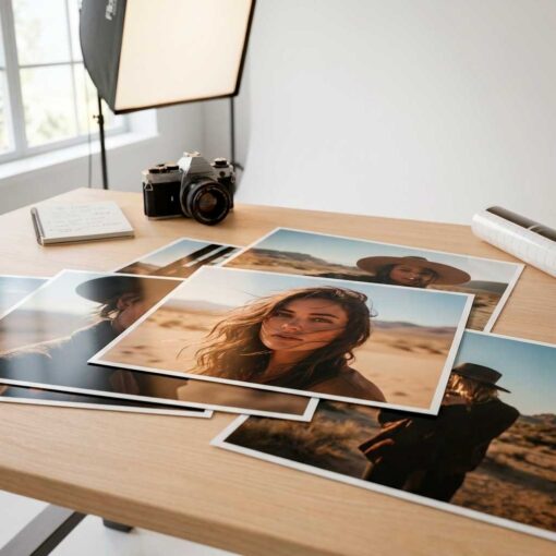 Fotos impresas 30x40 cm en estudio fotográfico moderno y minimalista
