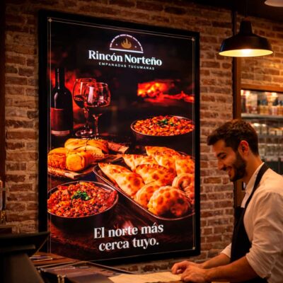 Film backlight, gráfica gastronómica iluminada interior con empanadas tucumanas