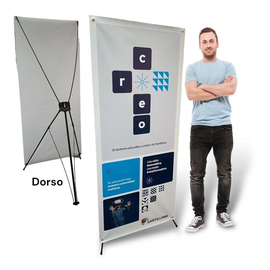 Porta Banner X-Spider 80x180 impreso en lona mate black out premium