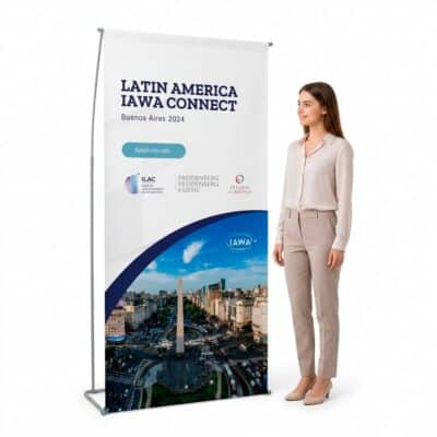 Portabanner doble tensor de hierro con lona impresa 90x190cm