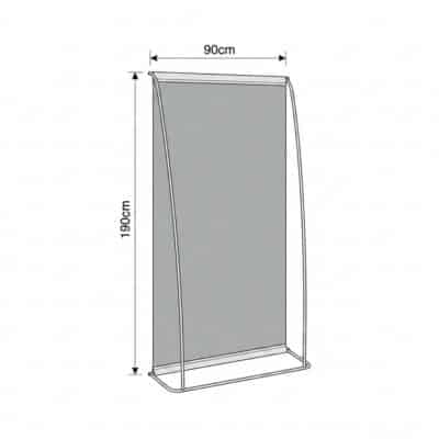 Portabanner doble tensor 90×190 cm armado en local comercial, Buenos Aires